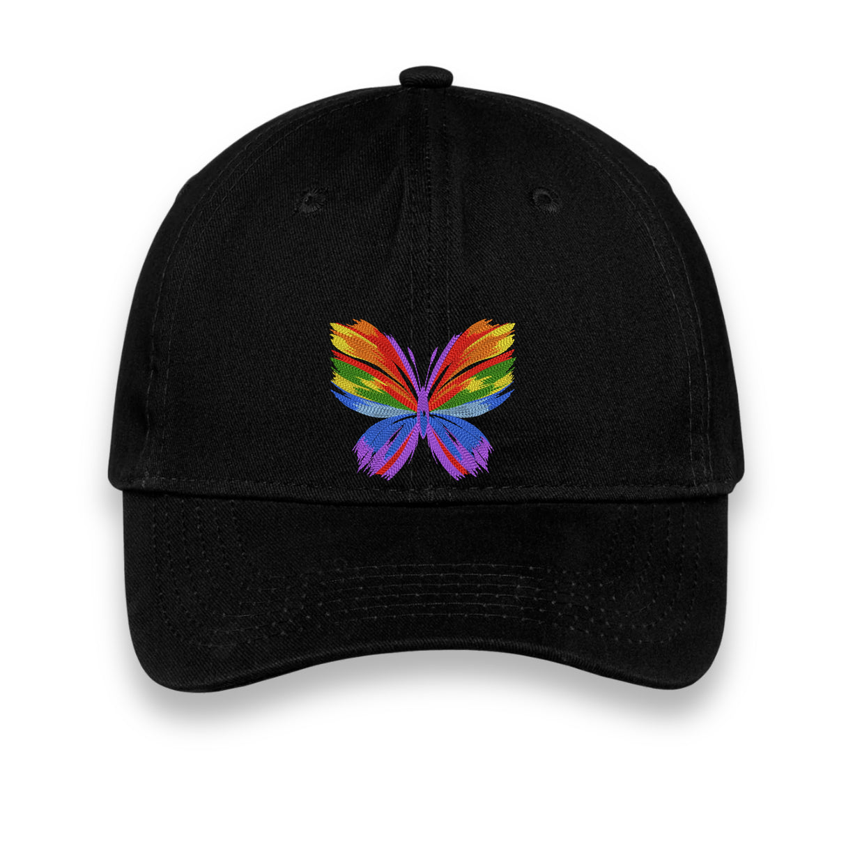 Rainbow Butterfly Embroidered Hat, Colorful Pride Baseball Cap, Whimsical Nature-Inspired Unisex Gift, Summer Aesthetic Cap