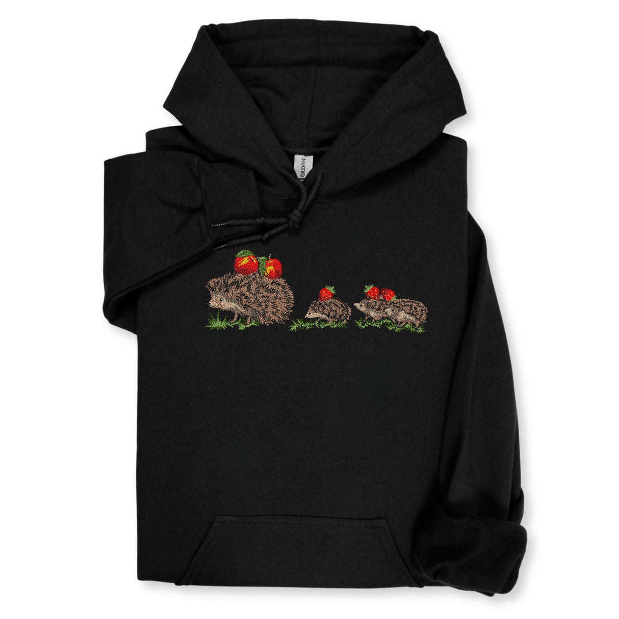 Hedgehog Family Embroidered Hoodie & Sweatshirt – Black Hoodie