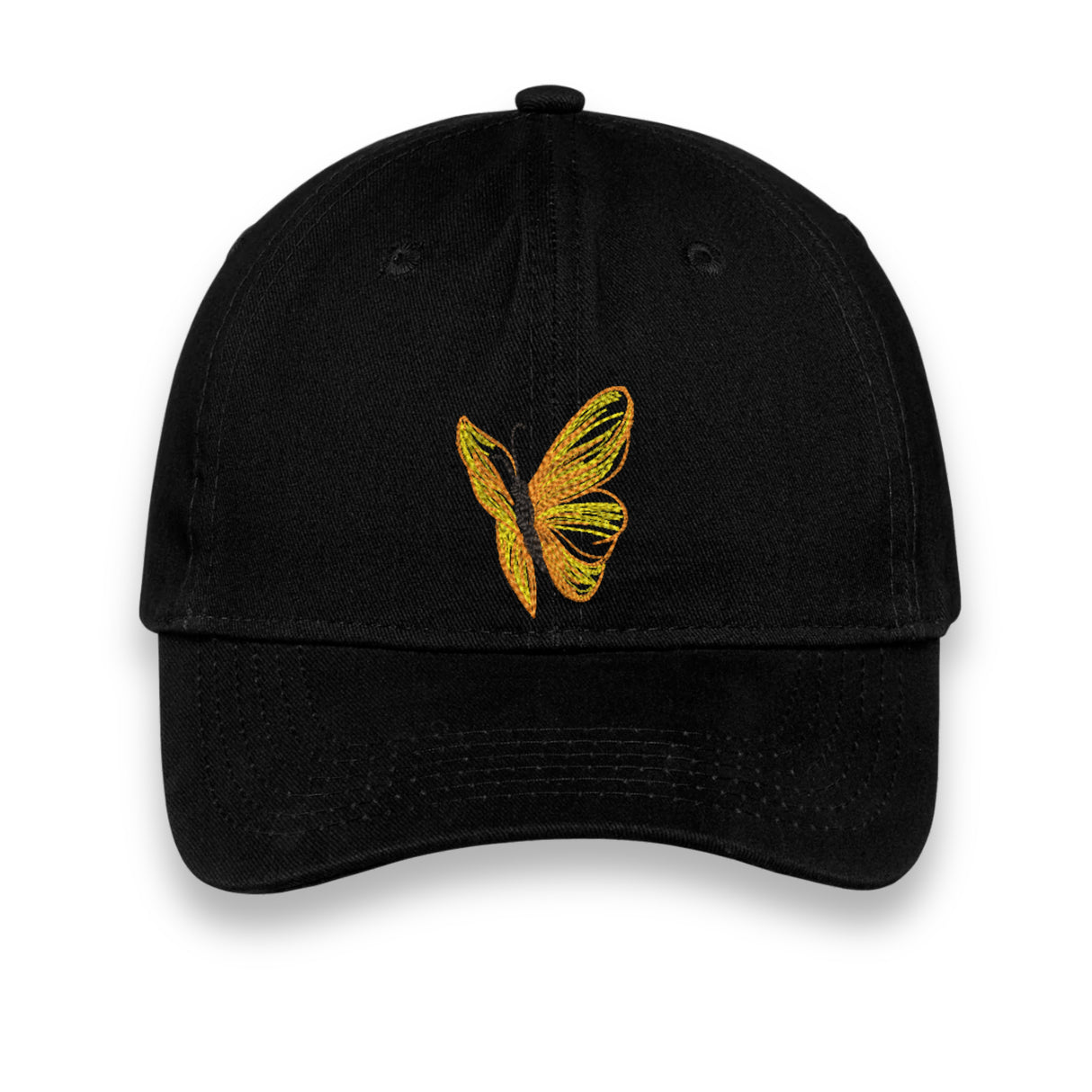 Yellow Butterfly Embroidered Hat – Black