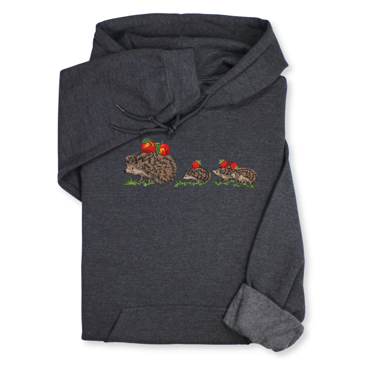 Hedgehog Family Embroidered Hoodie & Sweatshirt – Dark Heather Hoodie