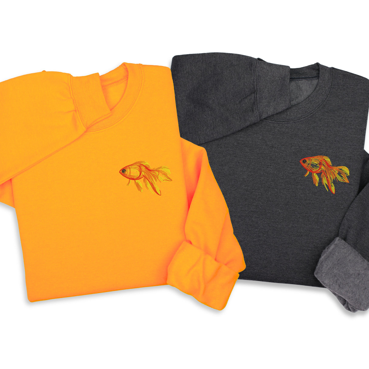 Goldfish Embroidered Hoodie & Sweatshirt, Handmade Embroidered Fish Pullover, Custom Ocean Animal Embroidery, Unisex Cozy Gift