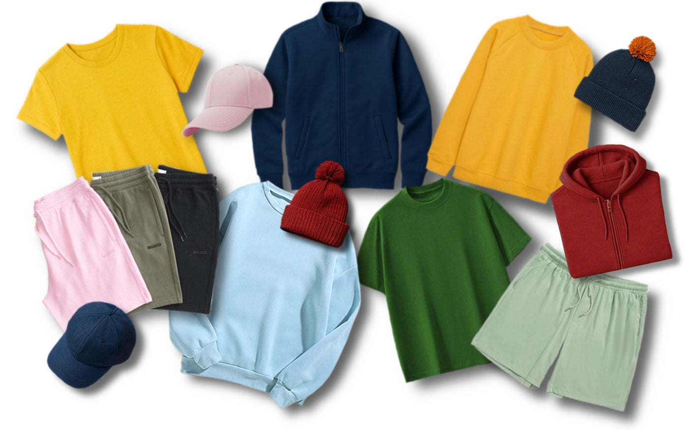 Assorted blank apparel in multiple colors
