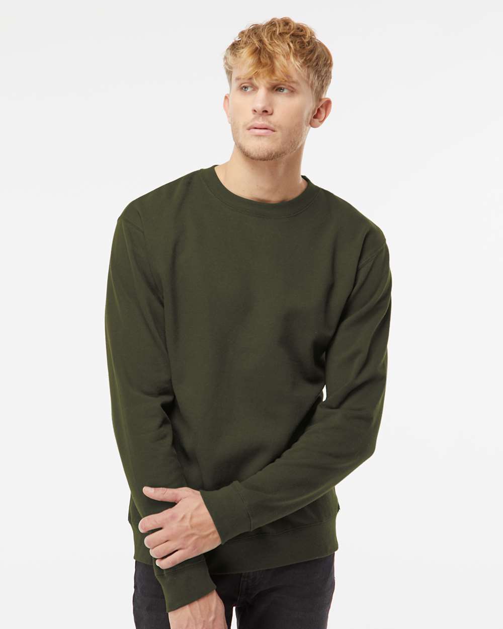 Unisex Midweight Crewneck Sweatshirt - ESS3000 – Independent Trading Co. SS3000 Army Front Model