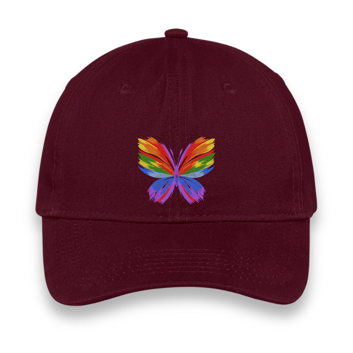 Rainbow Butterfly Embroidered Hat, Colorful Pride Baseball Cap, Whimsical Nature-Inspired Unisex Gift, Summer Aesthetic Cap