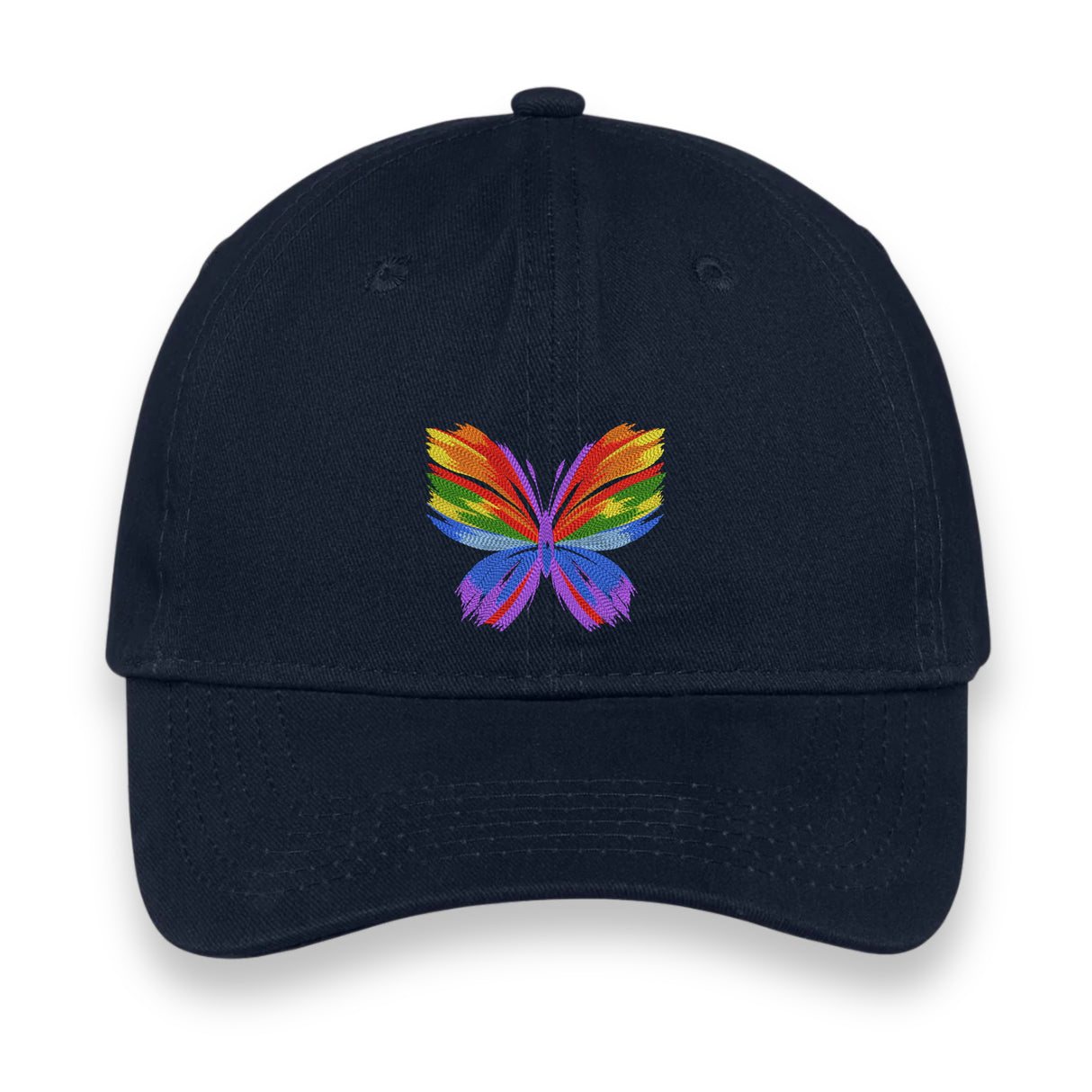 Rainbow Butterfly Embroidered Hat, Colorful Pride Baseball Cap, Whimsical Nature-Inspired Unisex Gift, Summer Aesthetic Cap