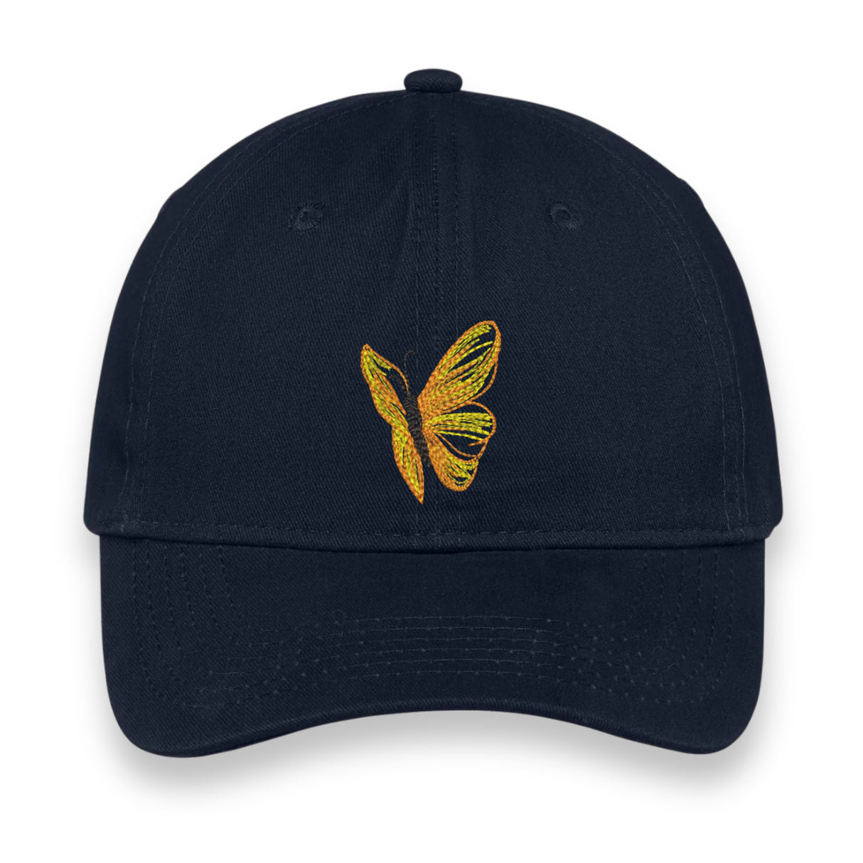 Yellow Butterfly Embroidered Hat – Navy