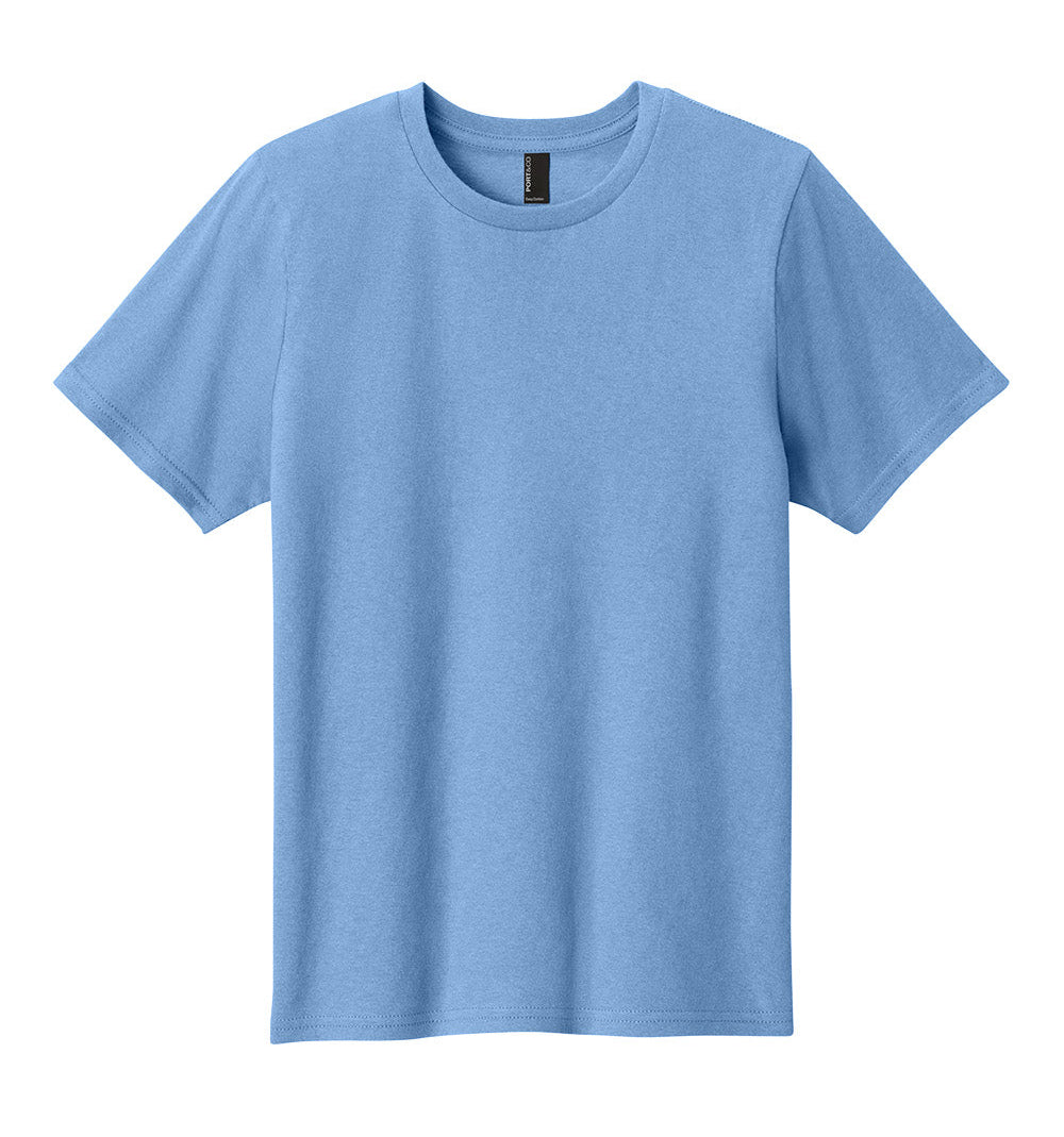 Plain light blue t-shirt on a white background