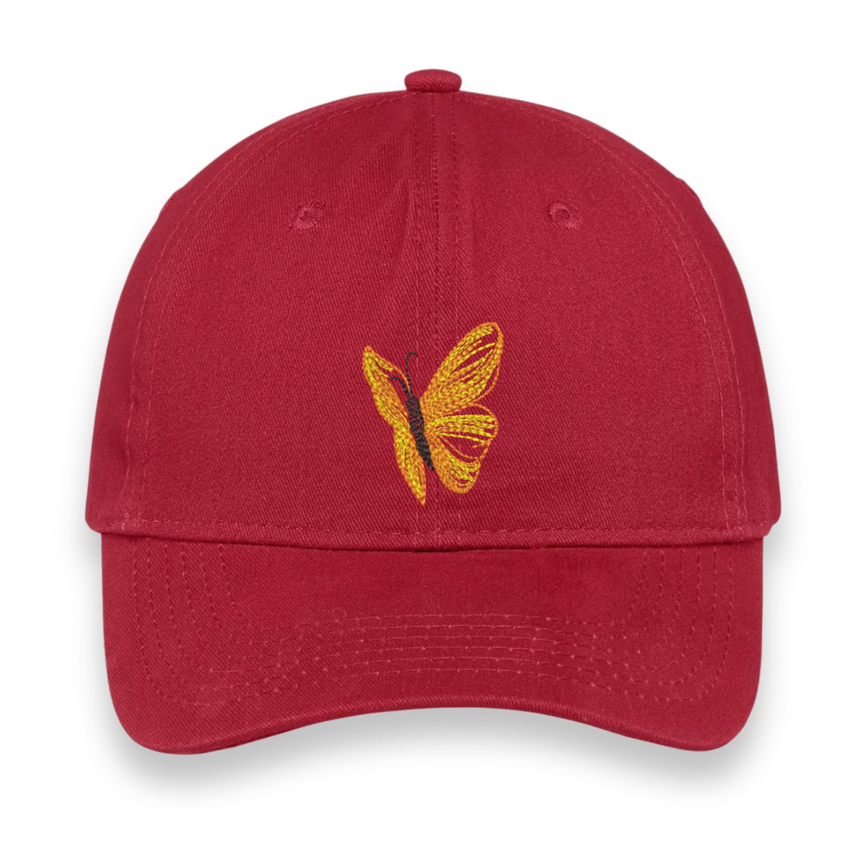 Yellow Butterfly Embroidered Hat – Red