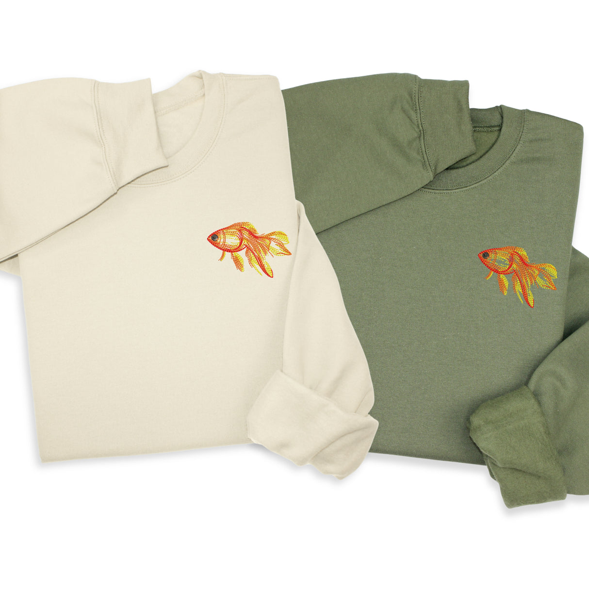 Goldfish Embroidered Hoodie & Sweatshirt, Handmade Embroidered Fish Pullover, Custom Ocean Animal Embroidery, Unisex Cozy Gift