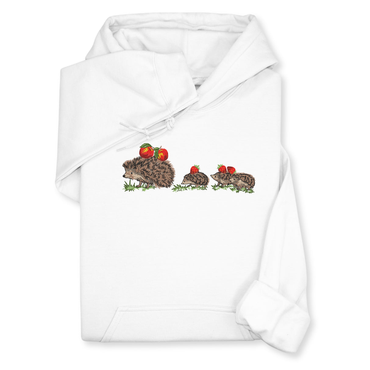 Hedgehog Family Embroidered Hoodie & Sweatshirt – White Hoodie