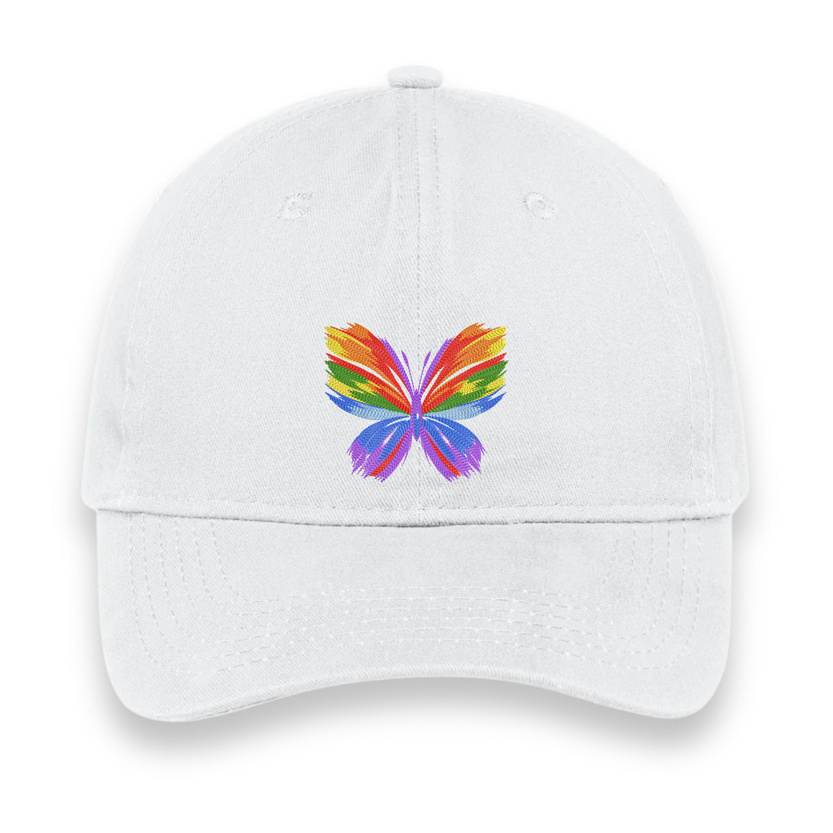 Rainbow Butterfly Embroidered Hat, Colorful Pride Baseball Cap, Whimsical Nature-Inspired Unisex Gift, Summer Aesthetic Cap