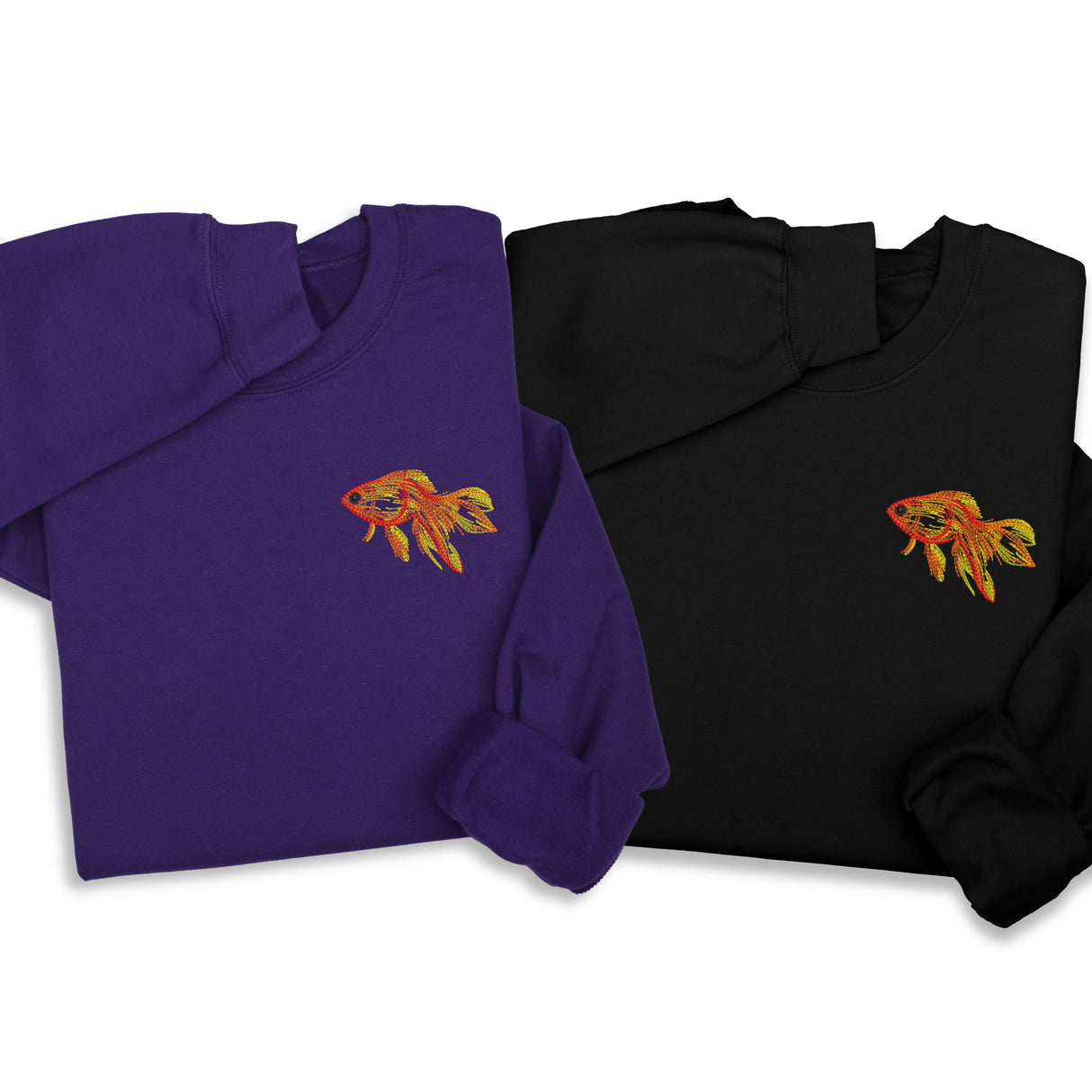 Goldfish Embroidered Hoodie & Sweatshirt, Handmade Embroidered Fish Pullover, Custom Ocean Animal Embroidery, Unisex Cozy Gift