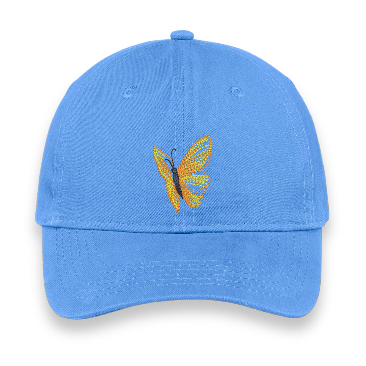 Yellow Butterfly Embroidered Hat – Blue
