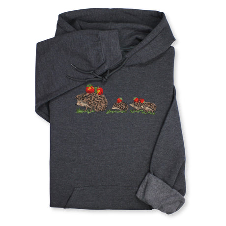 Hedgehog Family Embroidered Hoodie & Sweatshirt, Cute Forest Animal Top, Whimsical Nature Lover Gift, Woodland Wildlife Unisex Apparel