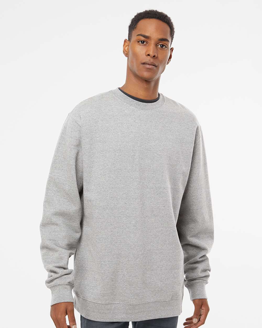 Unisex Midweight Crewneck Sweatshirt - ESS3000 – Independent Trading Co. SS3000 Grey Heather Front Model