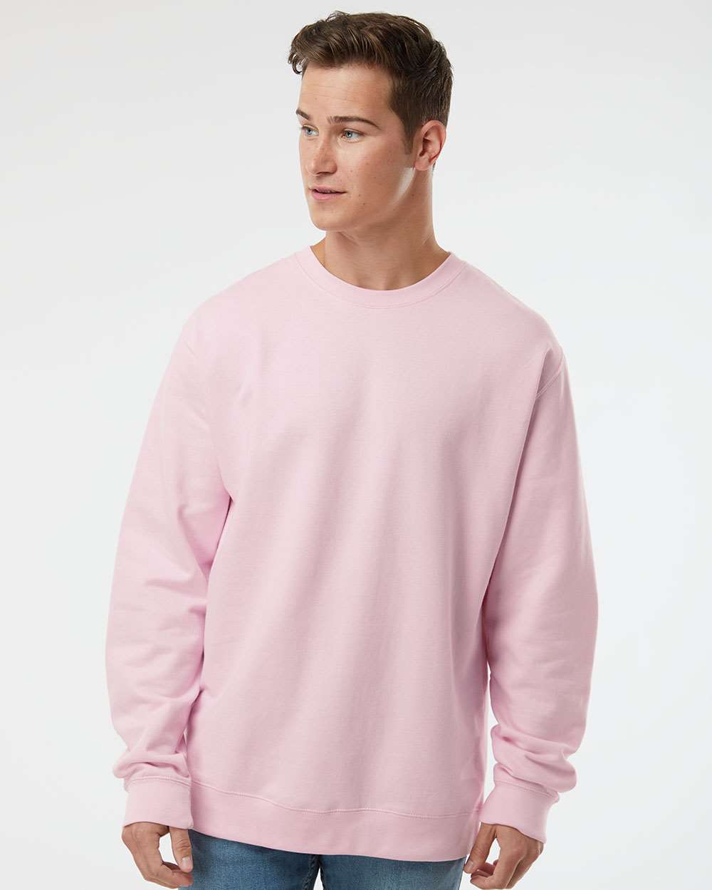 Unisex Midweight Crewneck Sweatshirt - ESS3000 – Independent Trading Co. SS3000 Light Pink Front Model