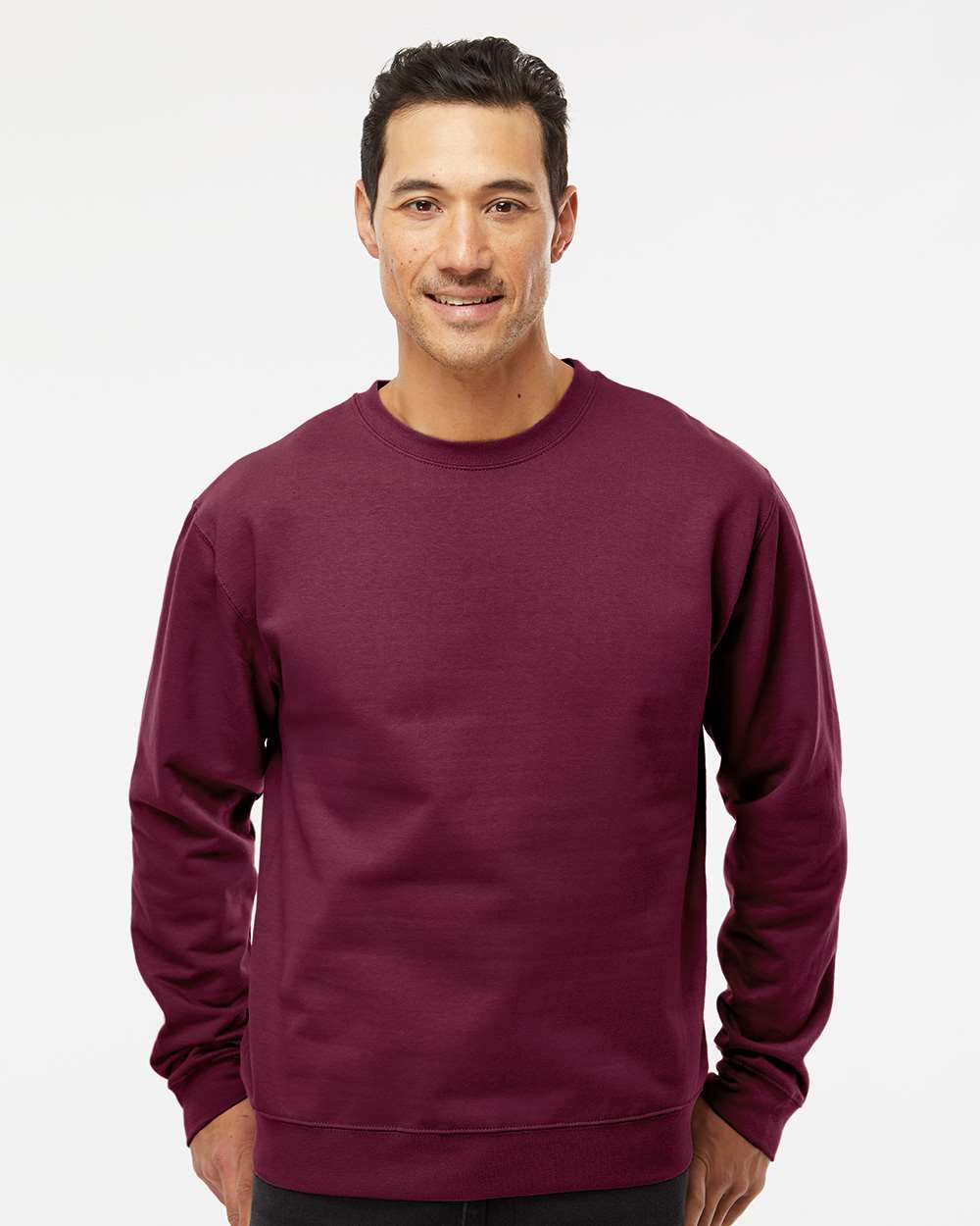 Unisex Midweight Crewneck Sweatshirt - ESS3000 – Independent Trading Co. SS3000 Maroon Front Model