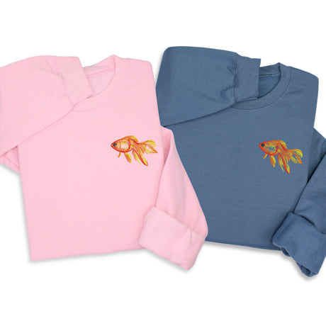Goldfish Embroidered Hoodie & Sweatshirt, Handmade Embroidered Fish Pullover, Custom Ocean Animal Embroidery, Unisex Cozy Gift