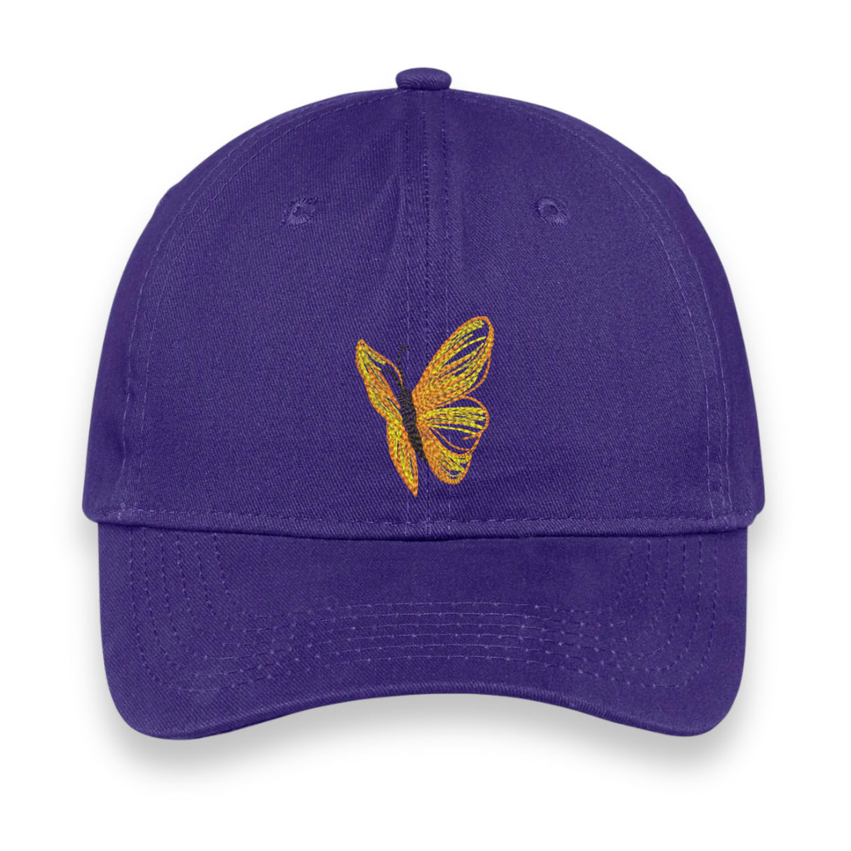 Yellow Butterfly Embroidered Hat – Purple