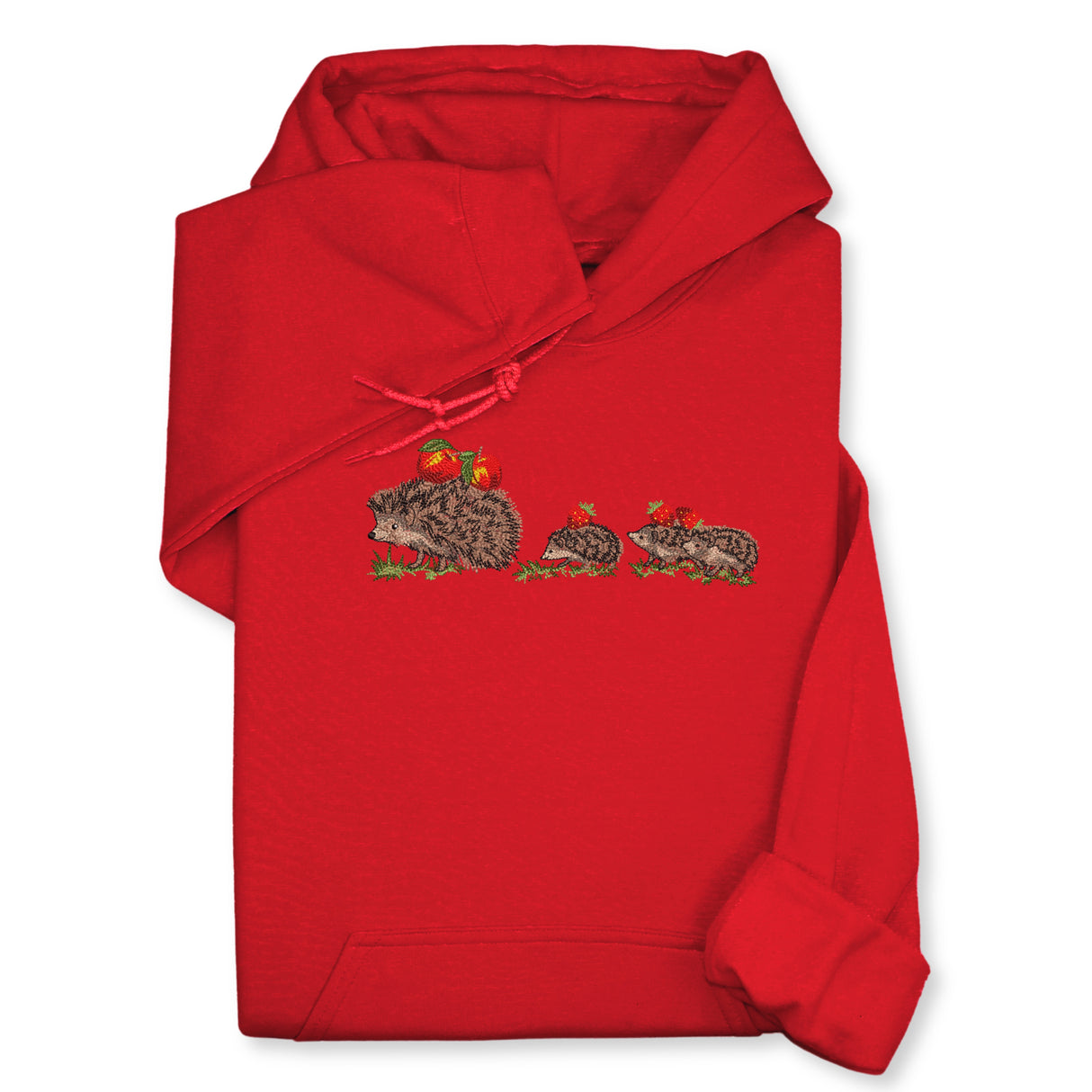 Hedgehog Family Embroidered Hoodie & Sweatshirt – Red Hoodie