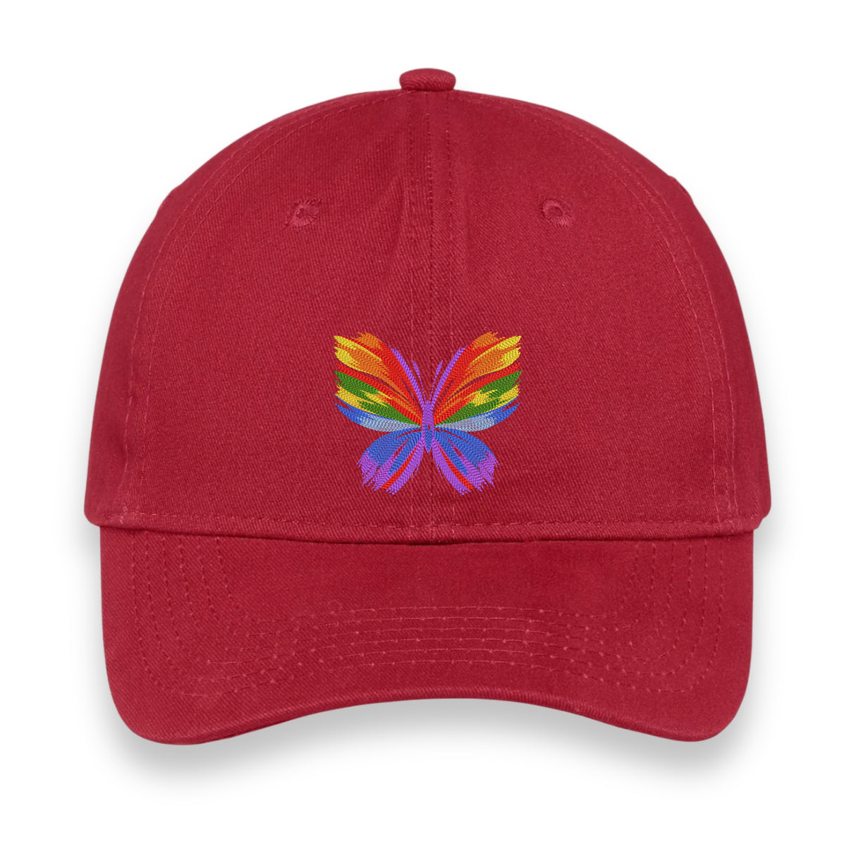 Rainbow Butterfly Embroidered Hat, Colorful Pride Baseball Cap, Whimsical Nature-Inspired Unisex Gift, Summer Aesthetic Cap
