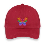 Rainbow Butterfly Embroidered Hat, Colorful Pride Baseball Cap, Whimsical Nature-Inspired Unisex Gift, Summer Aesthetic Cap
