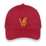 Yellow Butterfly Embroidered Hat – Red
