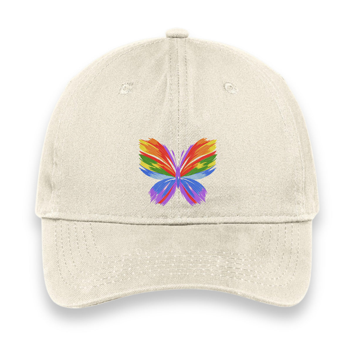 Rainbow Butterfly Embroidered Hat, Colorful Pride Baseball Cap, Whimsical Nature-Inspired Unisex Gift, Summer Aesthetic Cap