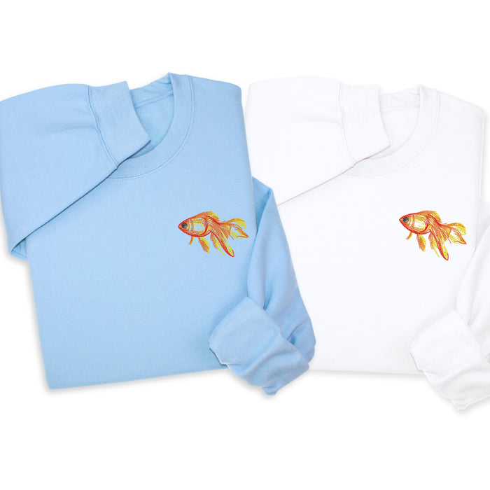Goldfish Embroidered Hoodie & Sweatshirt – White Light Blue